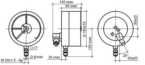 Габаритные размеры манометра ДМ2005Сг